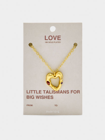 Heart Pendant Necklace With Stones - 18k Gold Plated