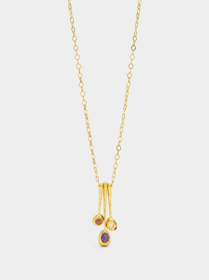 Necklace With Bar Pendants With Stones - 18k Gold Swim