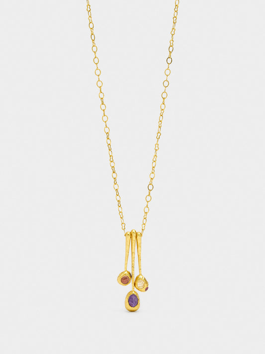 Necklace With Bar Pendants With Stones - 18k Gold Swim