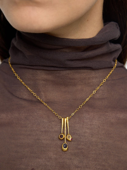 Necklace With Bar Pendants With Stones - 18k Gold Swim