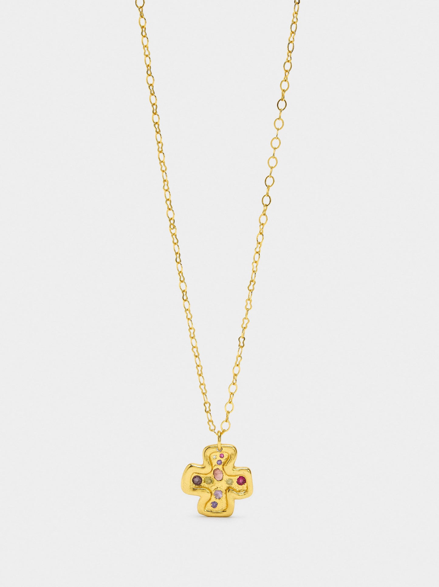 Necklace Pendant Cross With Stones - 18k Gold Swim