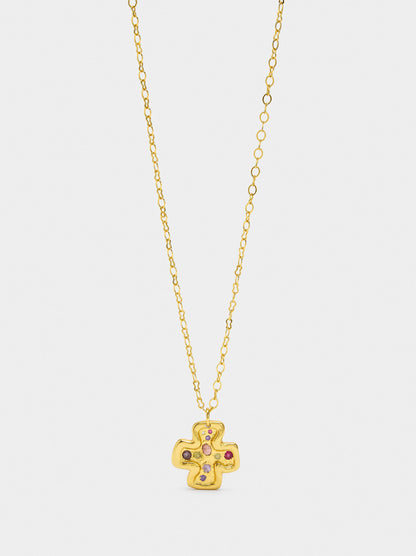 Necklace Pendant Cross With Stones - 18k Gold Swim