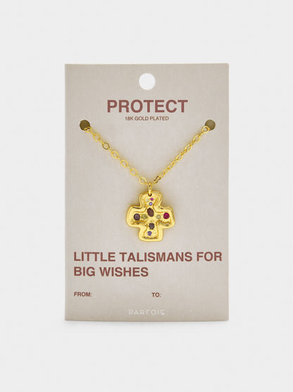 Necklace Pendant Cross With Stones - 18k Gold Swim