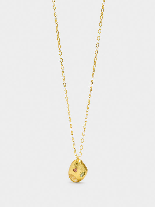 Oval Pendant Necklace With Stones - 18k Gold Swim