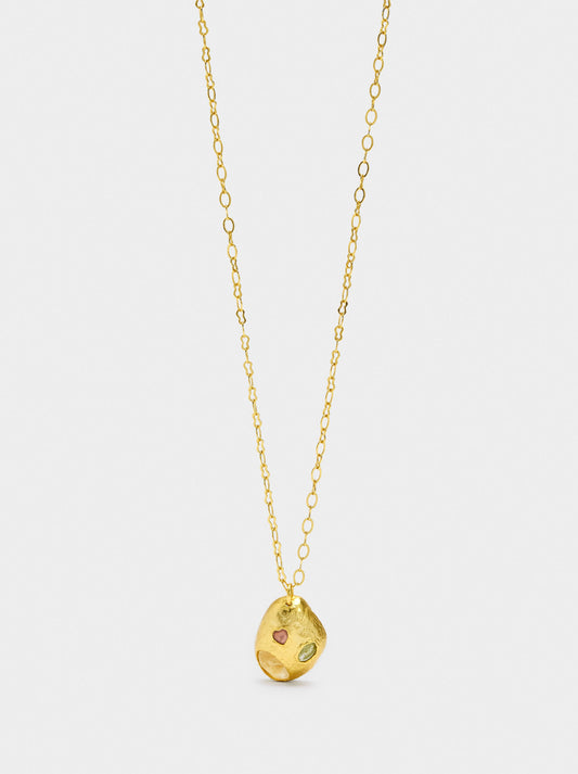 Oval Pendant Necklace With Stones - 18k Gold Swim