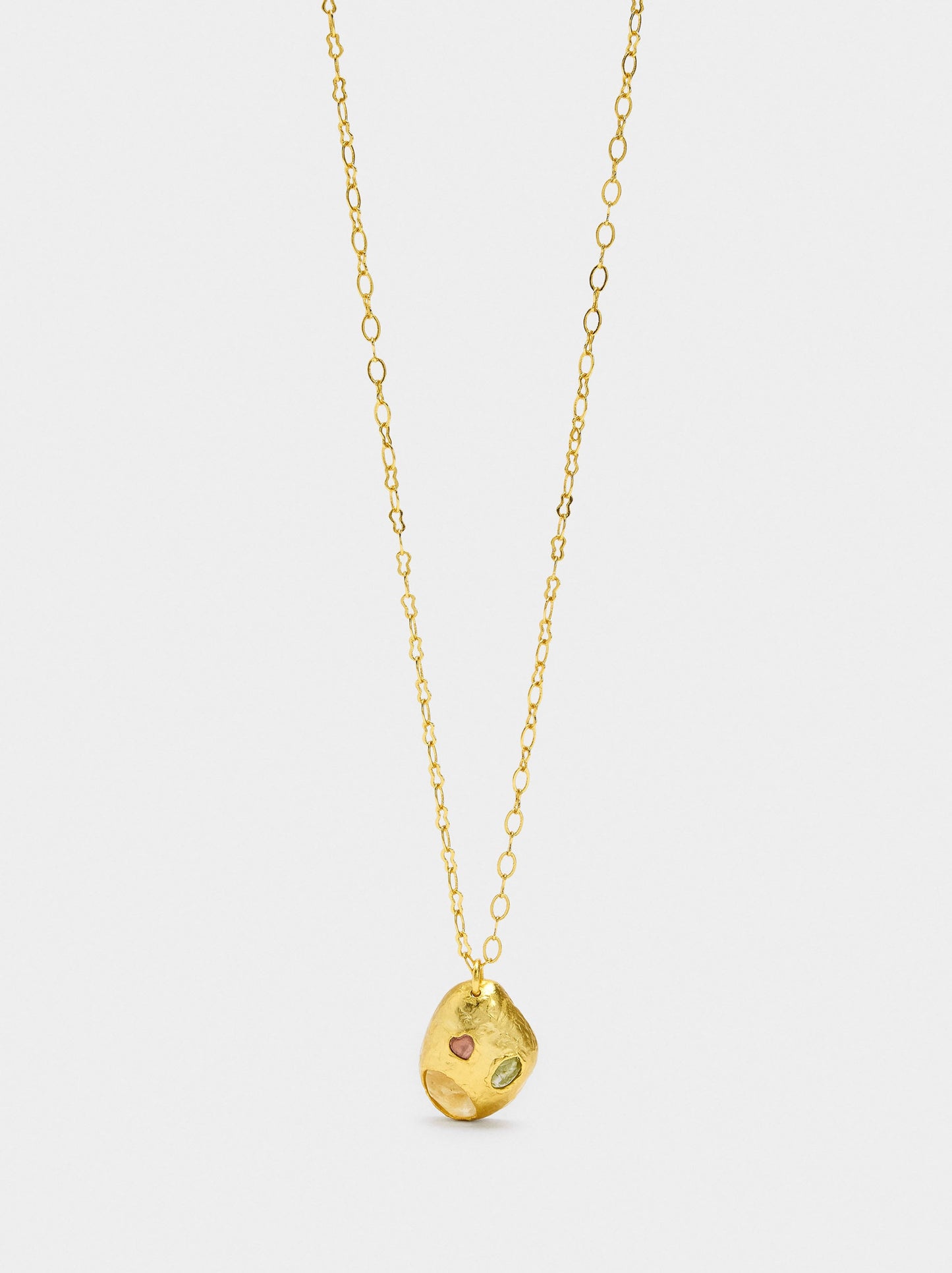 Oval Pendant Necklace With Stones - 18k Gold Plated