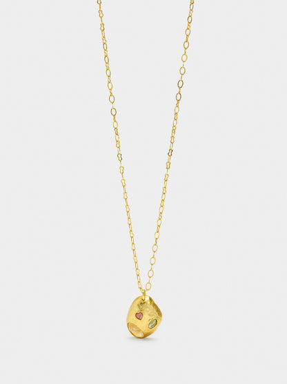 Oval Pendant Necklace With Stones - 18k Gold Plated
