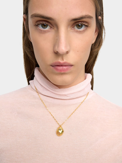 Oval Pendant Necklace With Stones - 18k Gold Plated