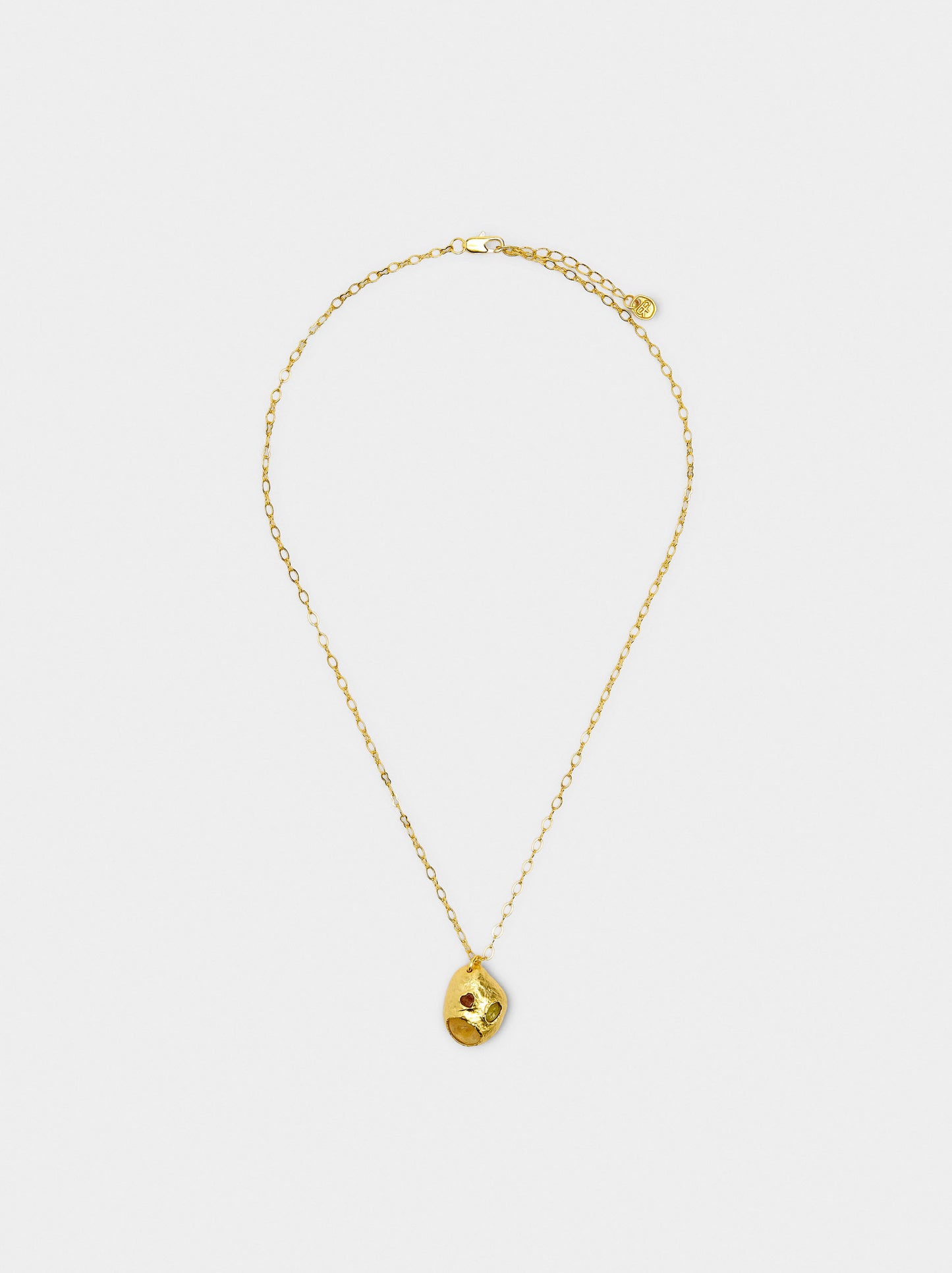 Oval Pendant Necklace With Stones - 18k Gold Plated