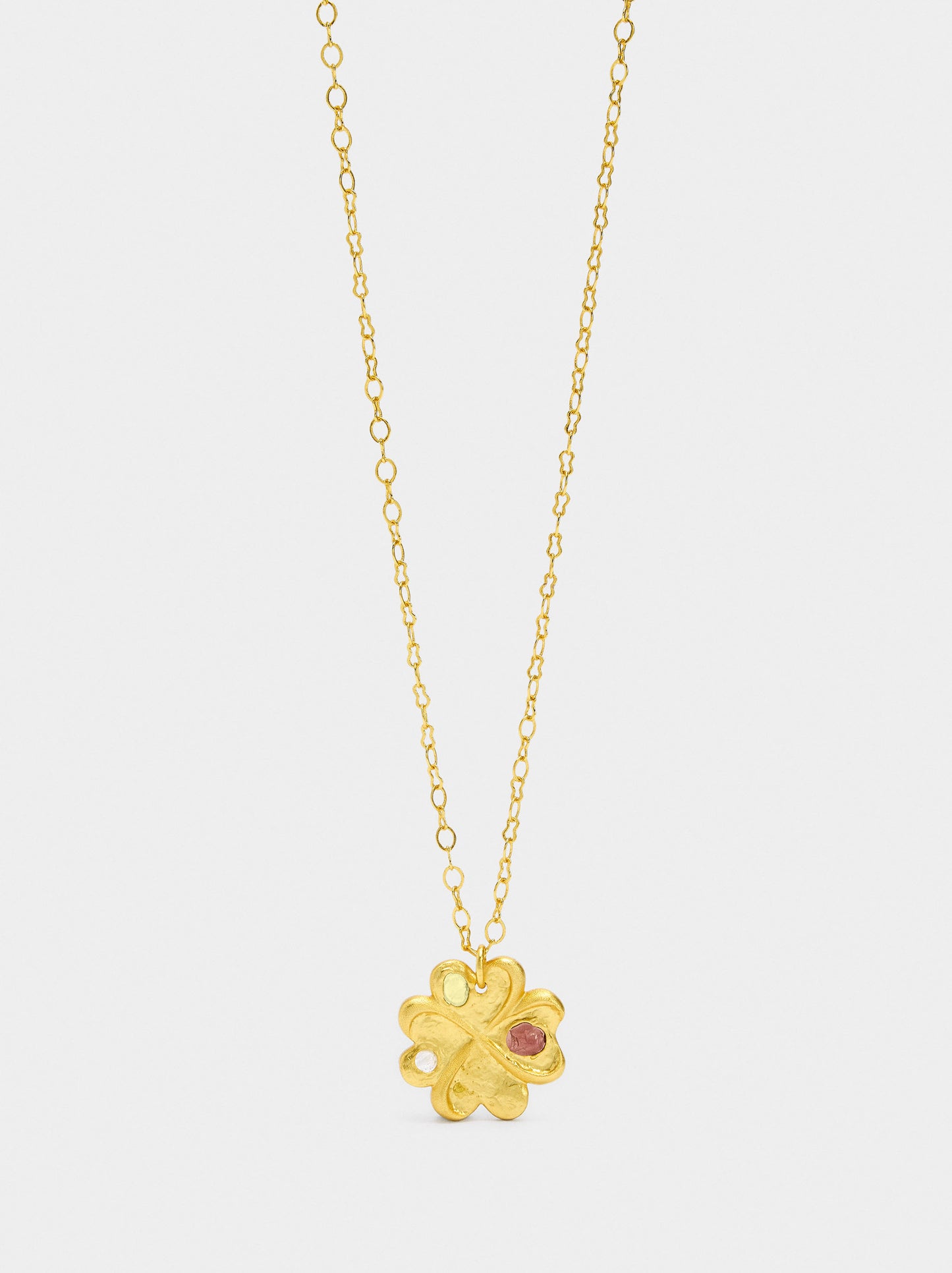 Necklace Pendant Clover With Stones - 18k Gold Plated
