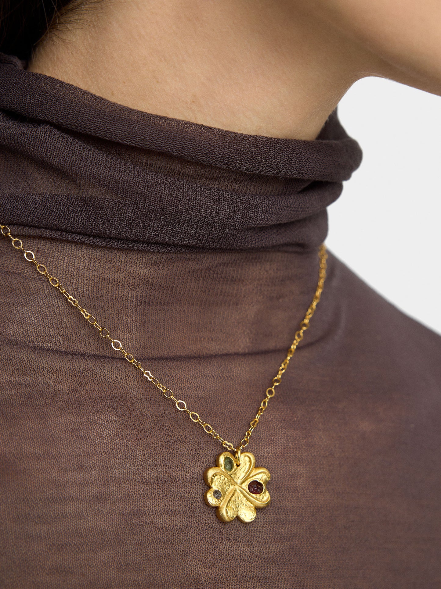Necklace Pendant Clover With Stones - 18k Gold Plated