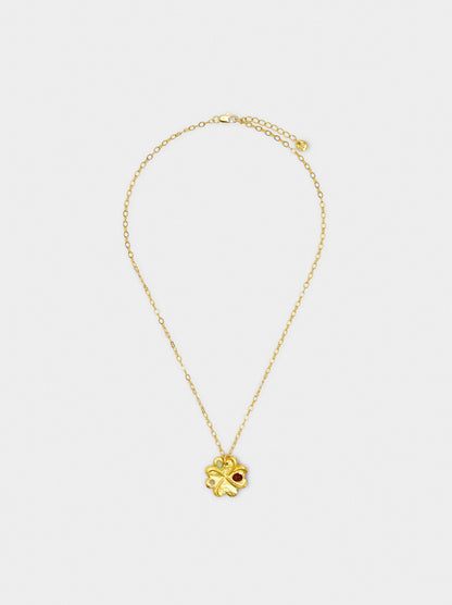 Necklace Pendant Clover With Stones - 18k Gold Swim
