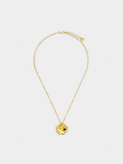 Necklace Pendant Clover With Stones - 18k Gold Plated
