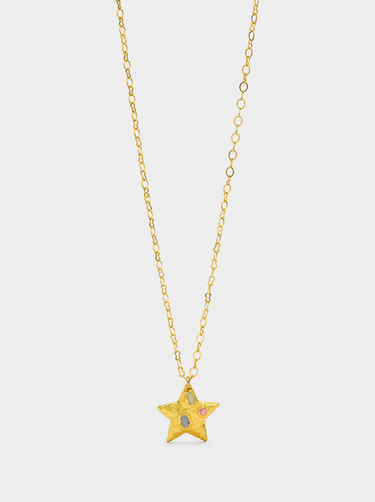 Star Pendant Necklace With Stones - 18k Gold Swim