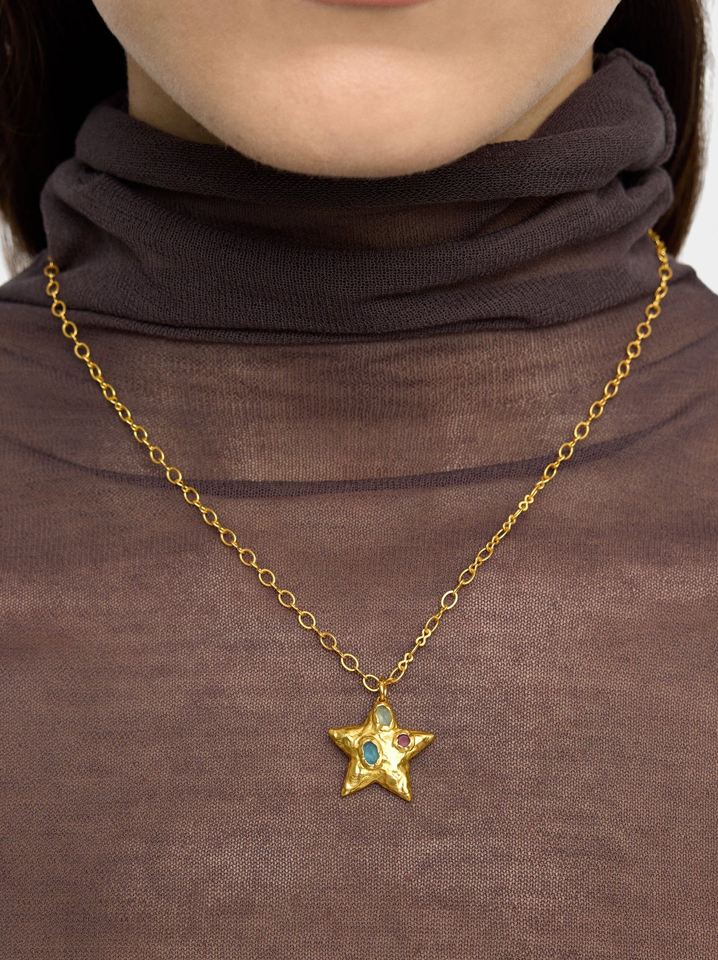 Star Pendant Necklace With Stones - 18k Gold Swim