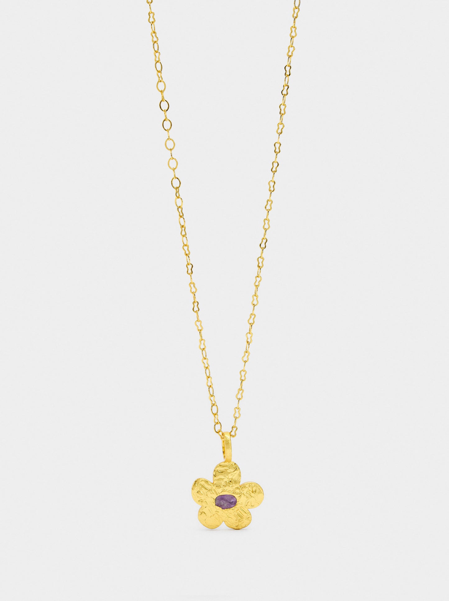 Flower Pendant Necklace With Stone - 18k Gold Plated