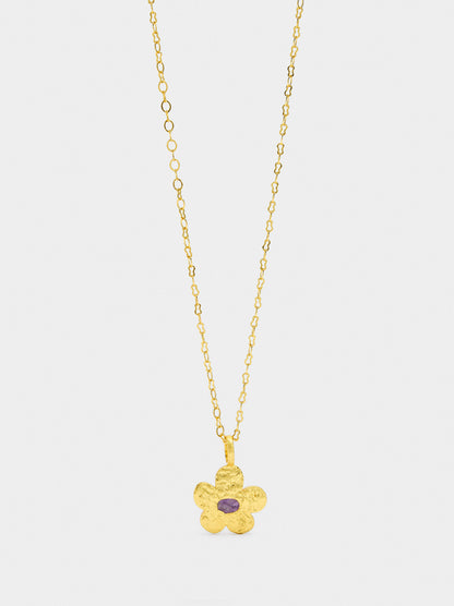 Flower Pendant Necklace With Stone - 18k Gold Plated