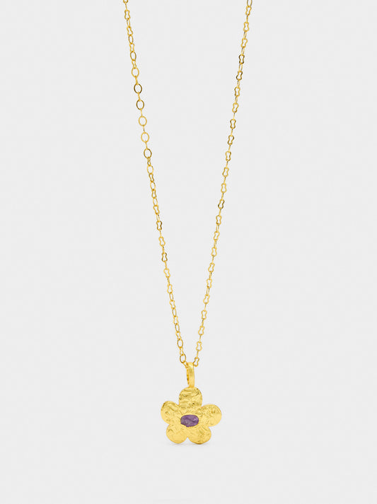 Flower Pendant Necklace With Stone - 18k Gold Swim