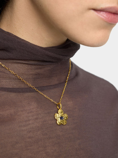 Flower Pendant Necklace With Stone - 18k Gold Plated
