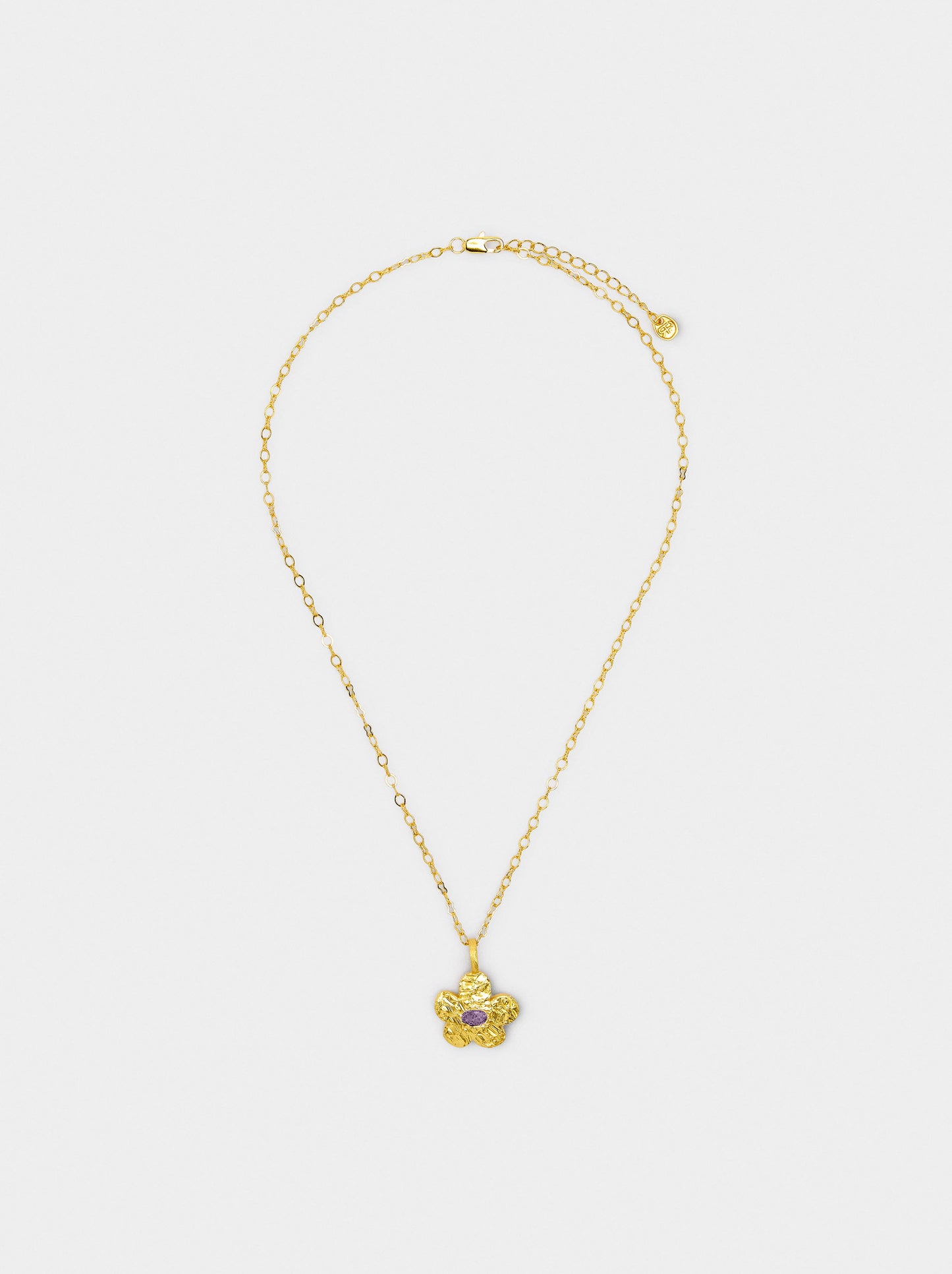 Flower Pendant Necklace With Stone - 18k Gold Plated