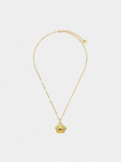 Flower Pendant Necklace With Stone - 18k Gold Plated