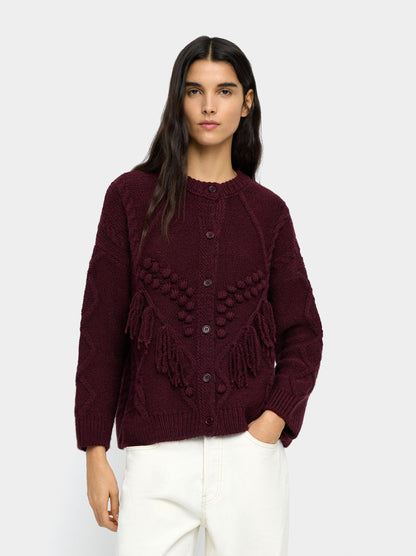 Knit Cardigan With Fringes And Raised Details