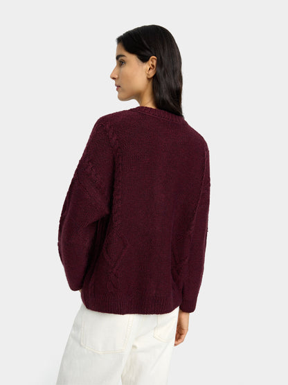 Knit Cardigan With Fringes And Raised Details