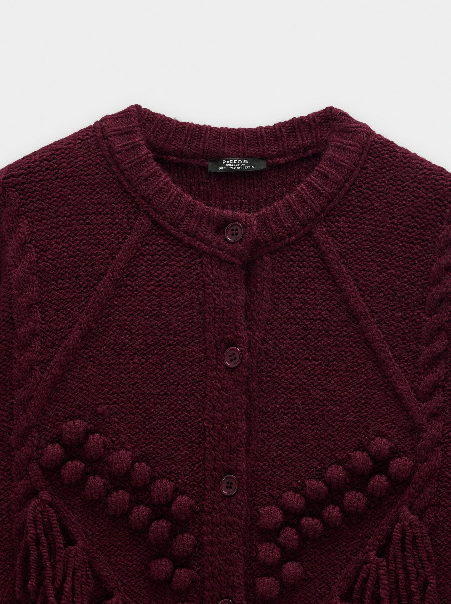 Knit Cardigan With Fringes And Raised Details