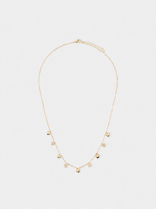 Necklace With Hearts And Cubic Zirconia