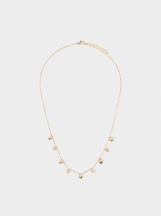 Necklace With Hearts And Cubic Zirconia