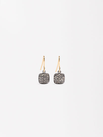 Short Square Earrings With Crystals