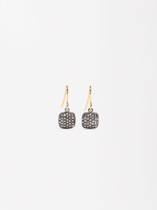 Short Square Earrings With Crystals