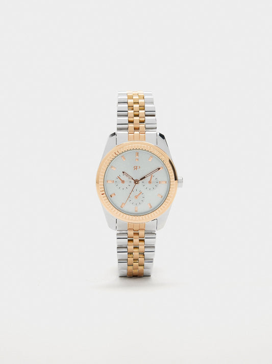 Round Bicolor Watch With Steel Bracelet