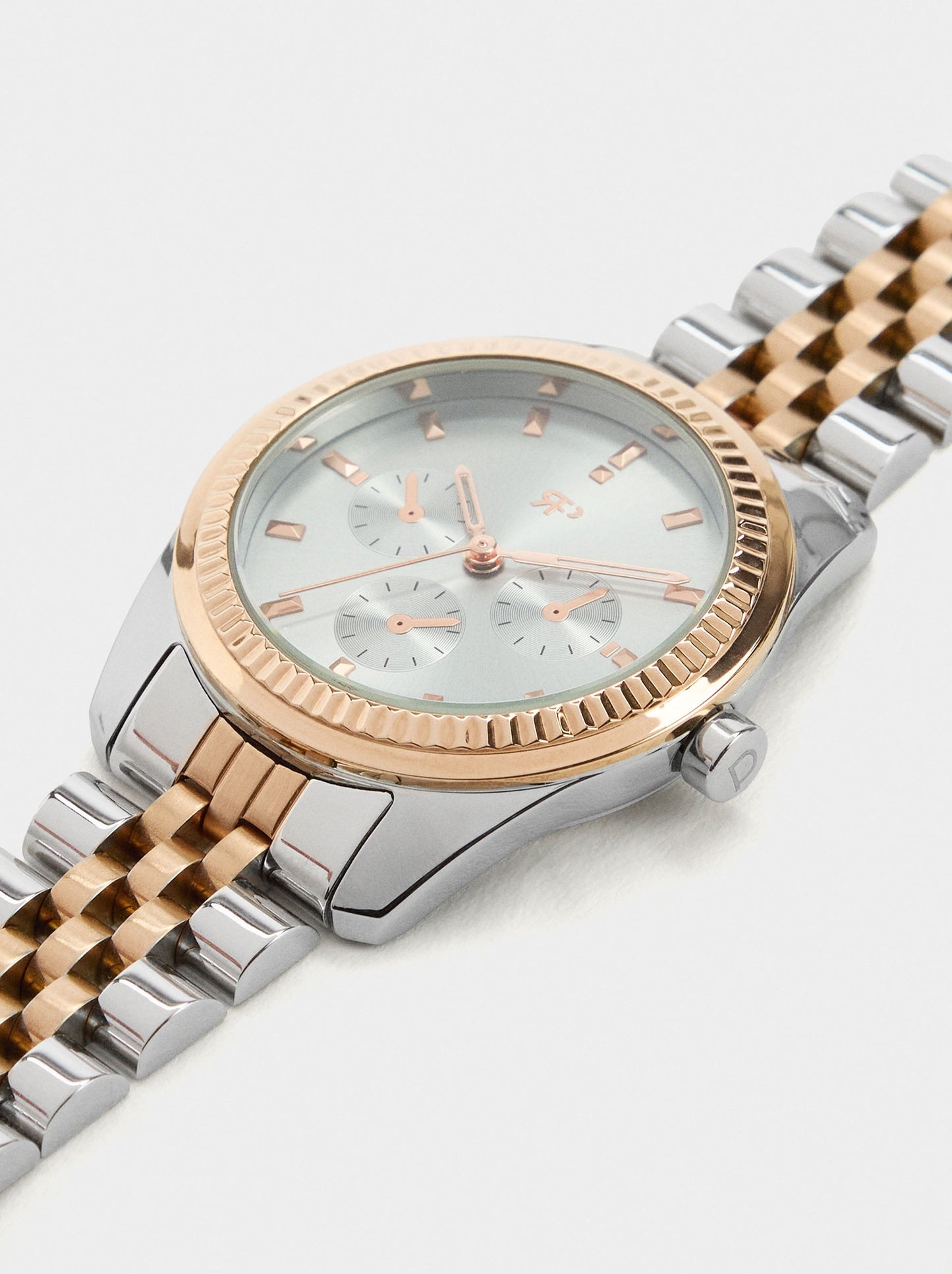 Round Bicolor Watch With Steel Bracelet