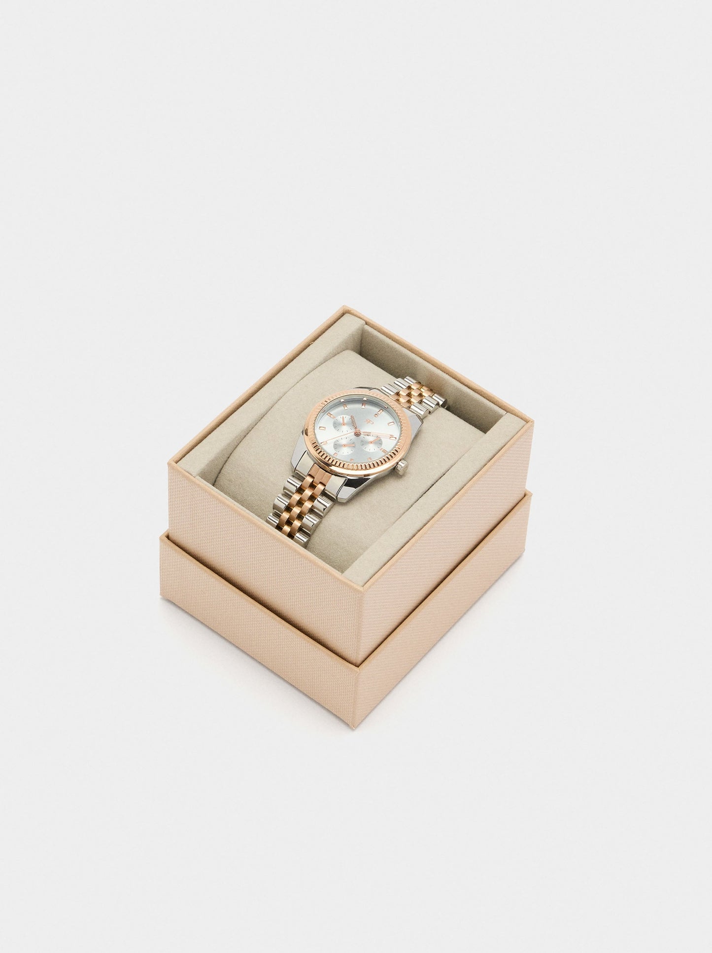 Round Bicolor Watch With Steel Bracelet