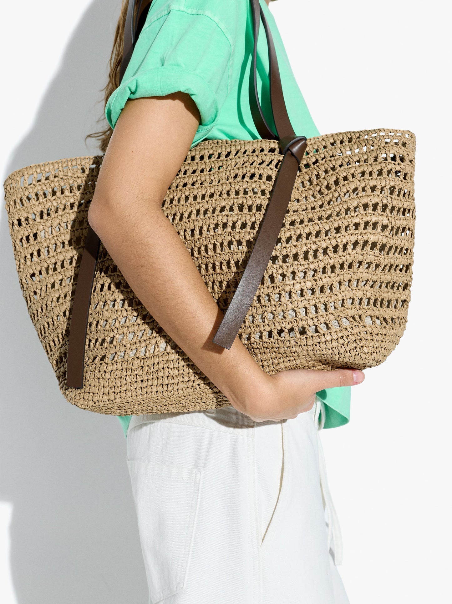 Shopper Bag With Straw Effect With Removable Bag