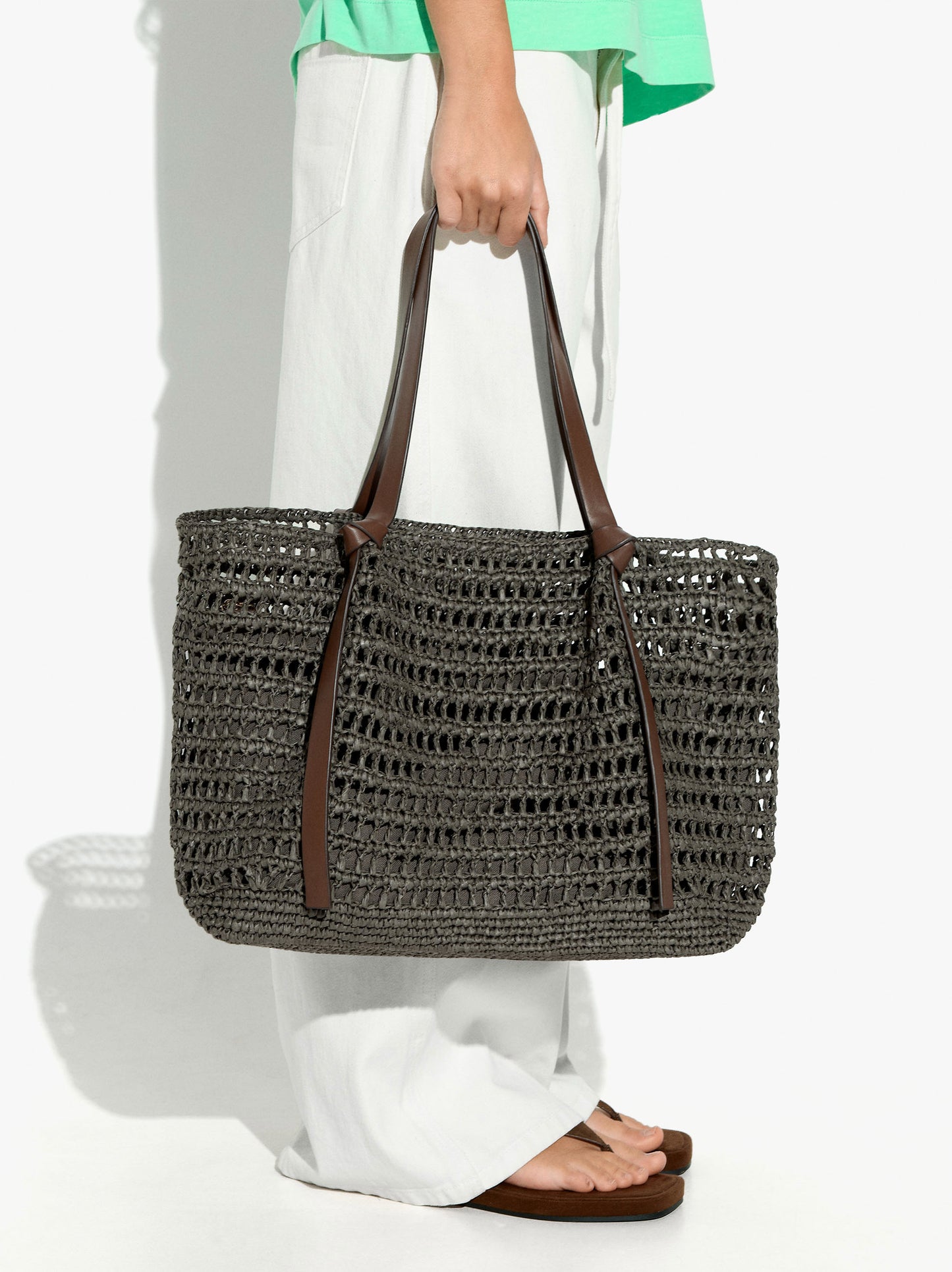 Shopper Bag With Straw Effect With Removable Bag