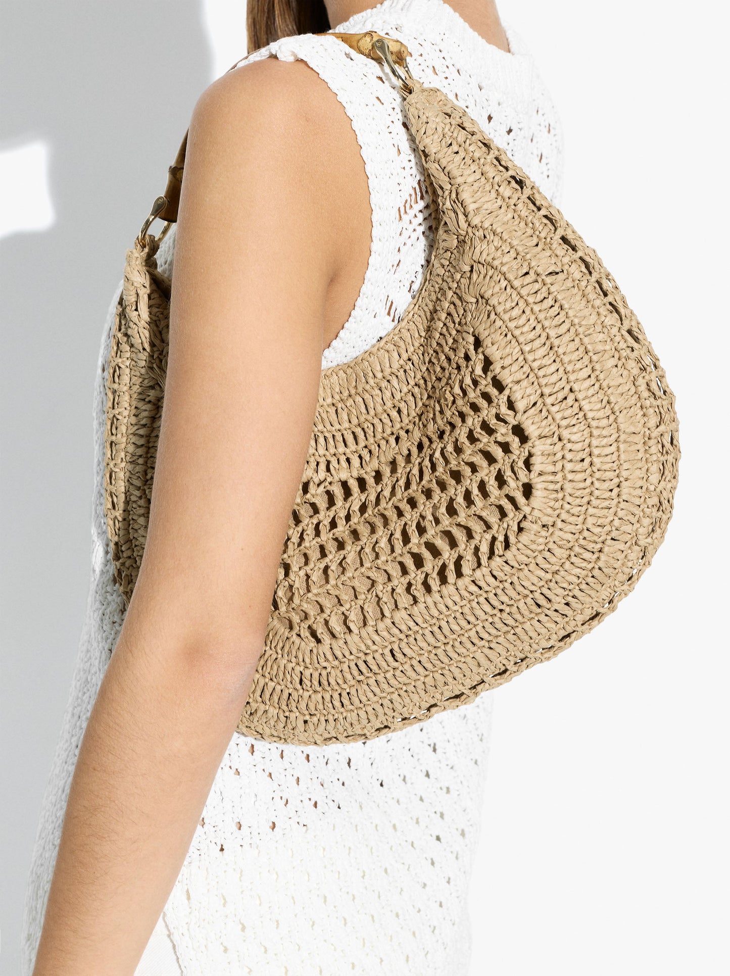Hobo Bag Paper Straw With Bamboo