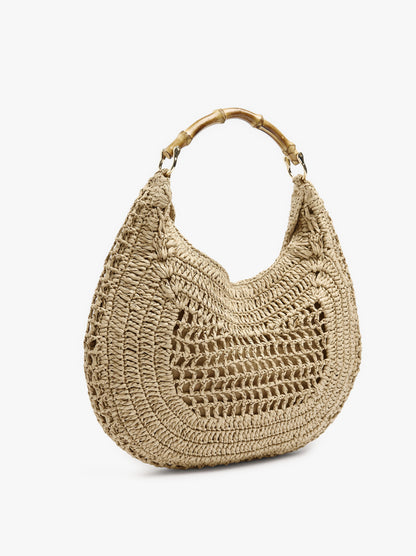 Hobo Bag Paper Straw With Bamboo