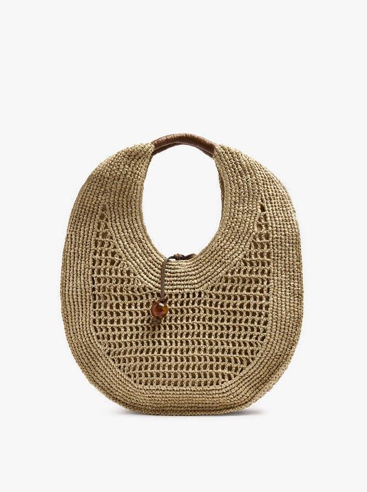 Handbag Rounded With Paper Straw Effect L