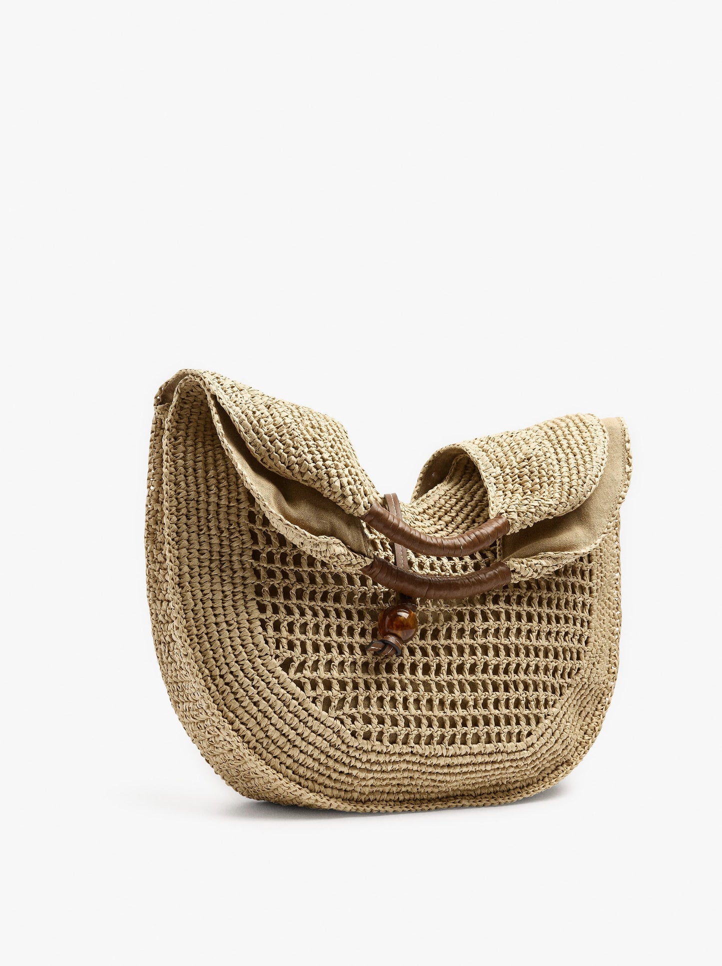 Handbag Rounded With Paper Straw Effect L