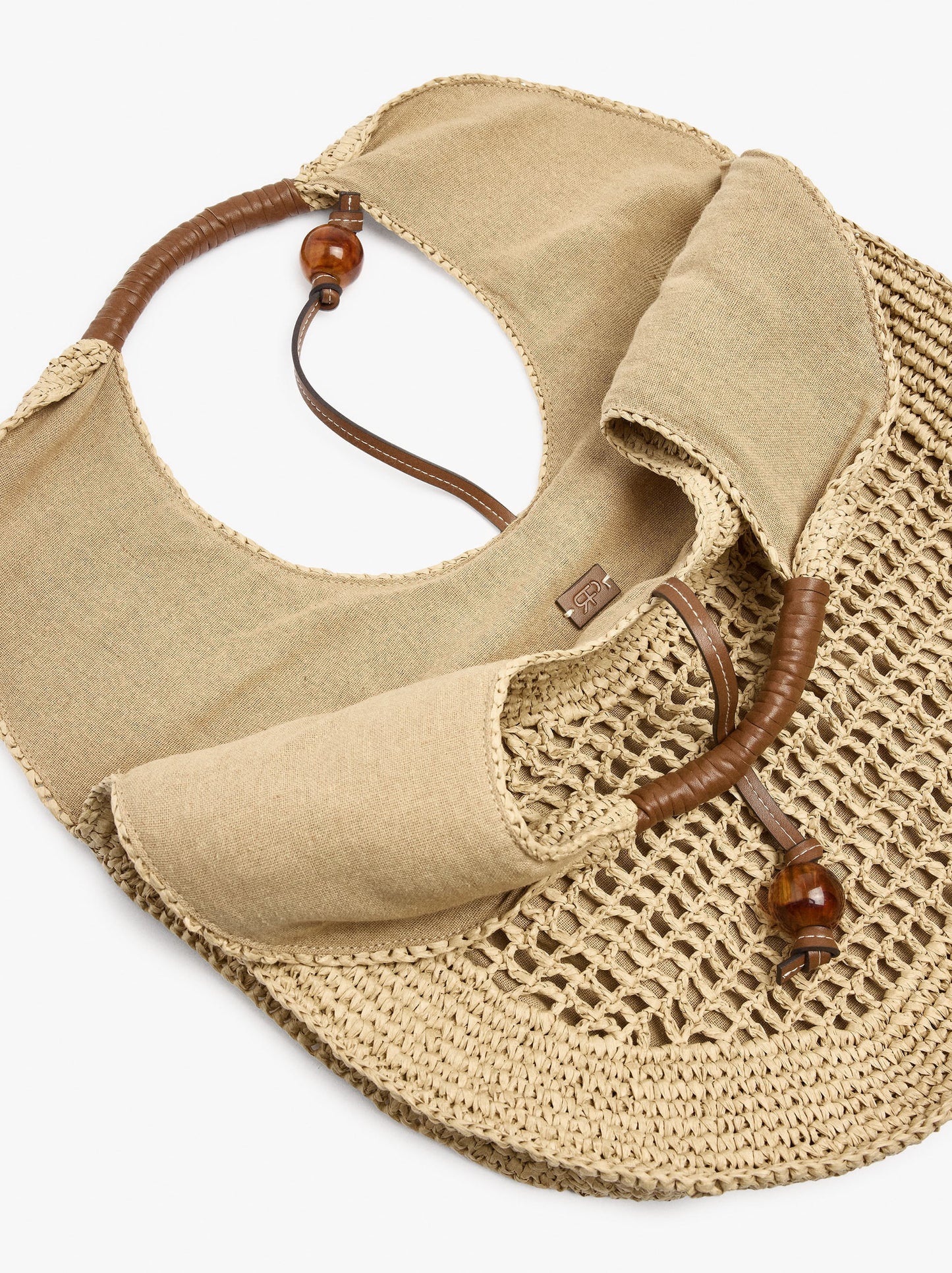 Handbag Rounded With Paper Straw Effect L