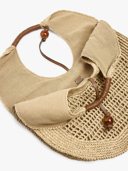 Handbag Rounded With Paper Straw Effect L