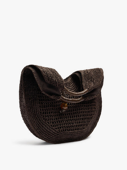 Handbag Rounded With Paper Straw Effect L