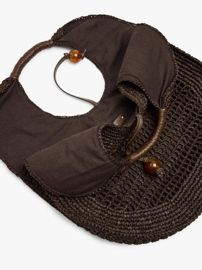 Handbag Rounded With Paper Straw Effect L