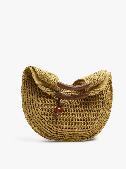 Handbag Rounded With Paper Straw Effect M