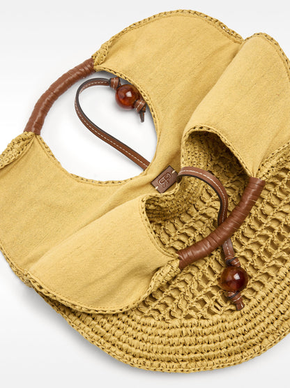 Handbag Rounded With Paper Straw Effect M