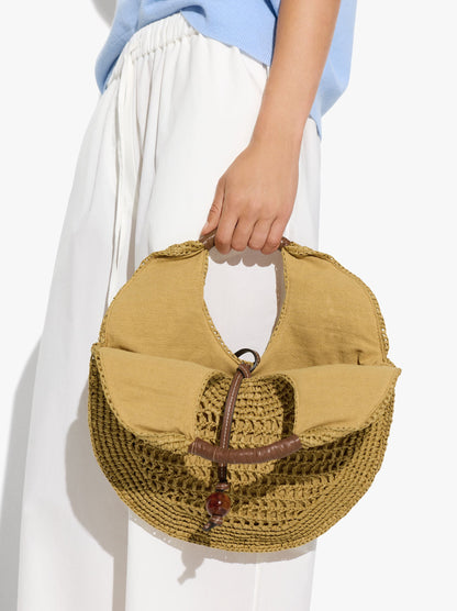 Handbag Rounded With Paper Straw Effect M