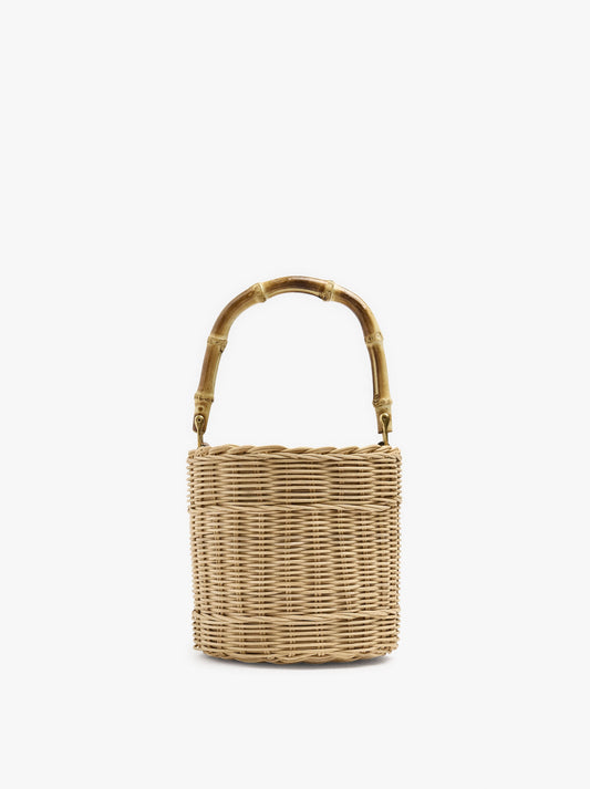 Bucket Bag Of Rattan With Bamboo