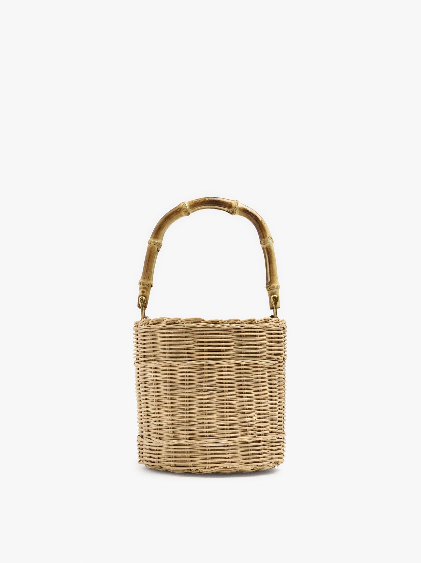 Bucket Bag Of Rattan With Bamboo